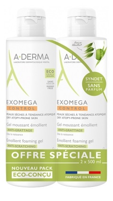 Image A-Derma - Exomega Control - Gel moussant émollient anti-grattage duo 2x500 ml
