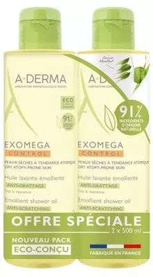 Image A-Derma - Exomega Control - Huile lavante émolliente anti-grattage duo 2x500 ml
