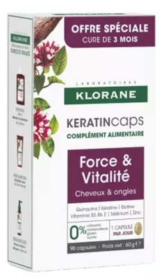 Klorane KeratinCaps - Chute de cheveux - cheveux dévitalisés - cheveux fatigués - 3x30 capsules