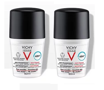 Image VICHY HOMME DEODORANT 48H ANTI-TRANSPIRANT ANTI-TRACES ROLL-ON DUO 2X50ML