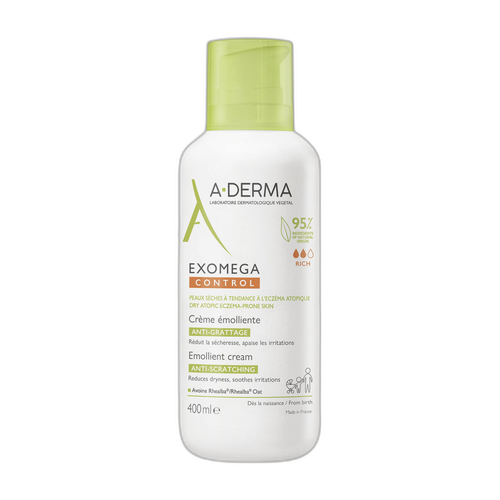 A-Derma - Exomega Control - Crème émolliente anti-grattage - Peaux sèches à tendance à l'eczéma atopique 400 ml