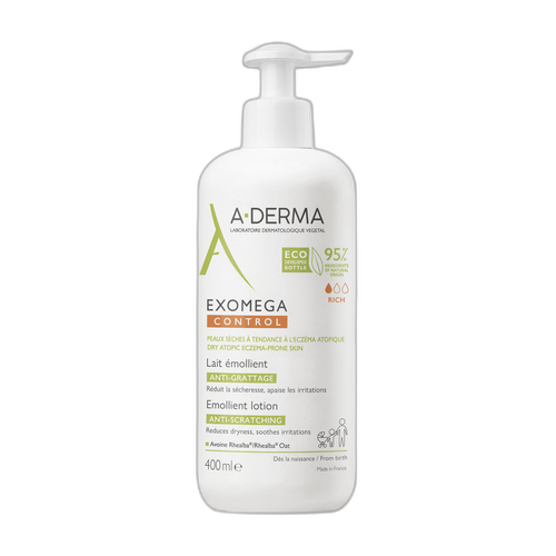 A-Derma - Exomega Control - Lait émollient anti-grattage - Peaux sèches à tendance à l'eczéma atopique 400 ml