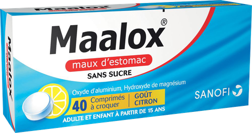 MAALOX MAUX D'ESTOMAC CITRON SANS SUCRE COMPRIMÉ 40