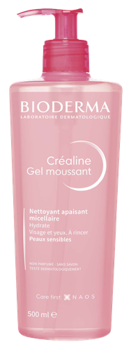 Bioderma Créaline Gel moussant, nettoyant apaisant micellaire visage et yeux pour peaux sensibles flacon pompe 500ml